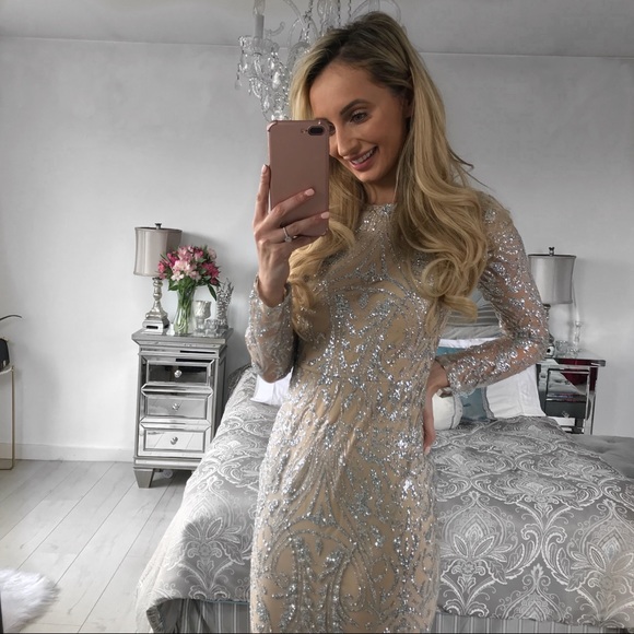 Long Sleeve Glitter Pattern Maxi Formal Dress - Picture 8 of 8